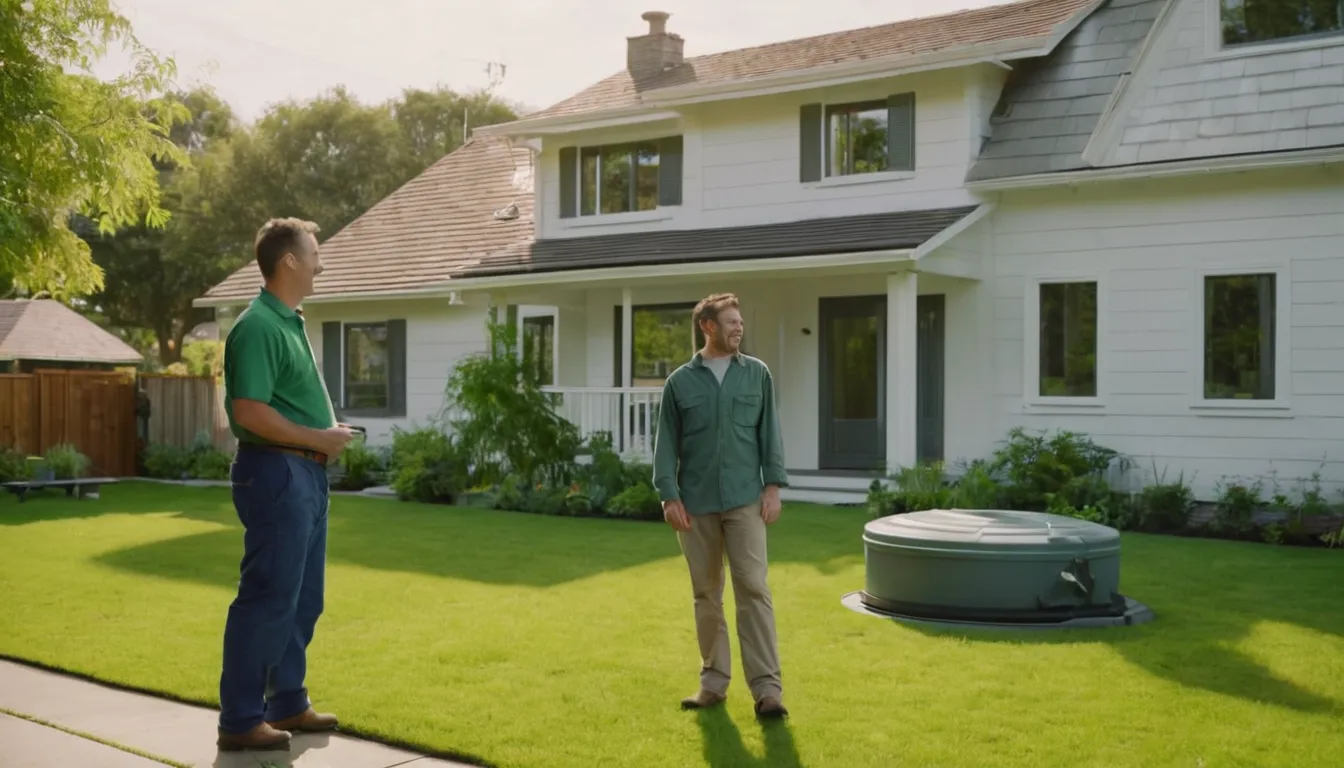 Friendly septic provider explaining a repair to a homeowner in a yard near Kirtland