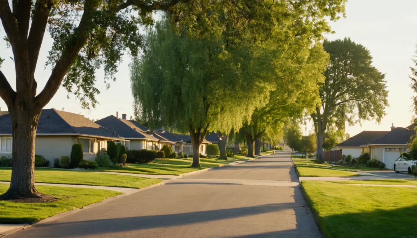 A quiet residential street in the Kirtland area with ranch homes and bungalows