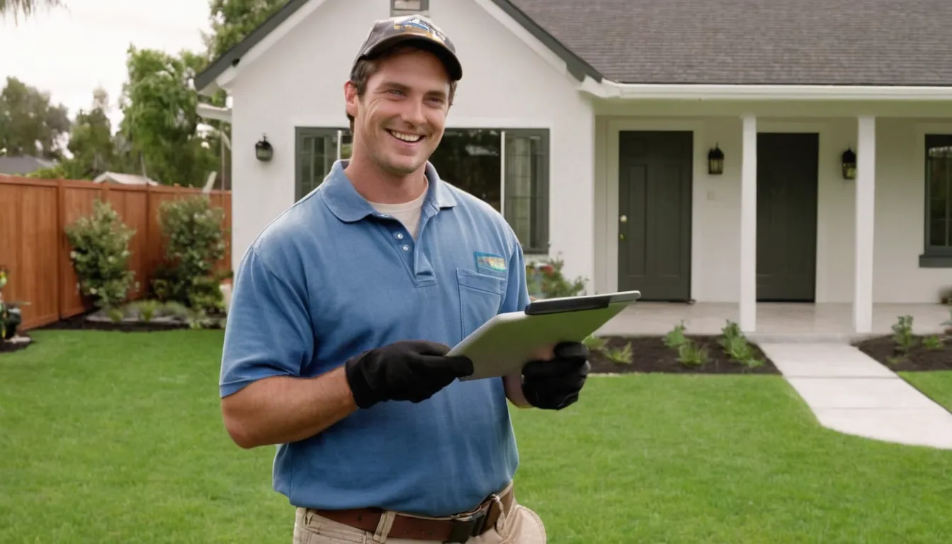 Friendly local sewer line provider showing a homeowner a camera inspection screen near a Kirtland home